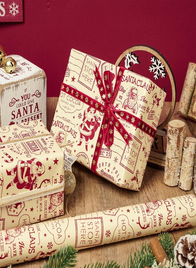 LeZakaa Vintage Christmas Wrapping Paper Roll, Vintage Newspaper Style Santa Claus, Hot Cocoa Nostalgic Design Cream Red Retro Holiday Party Gift Wrap, DIY Crafts, Mini Roll 17in x 16.4 Ft - Image 2